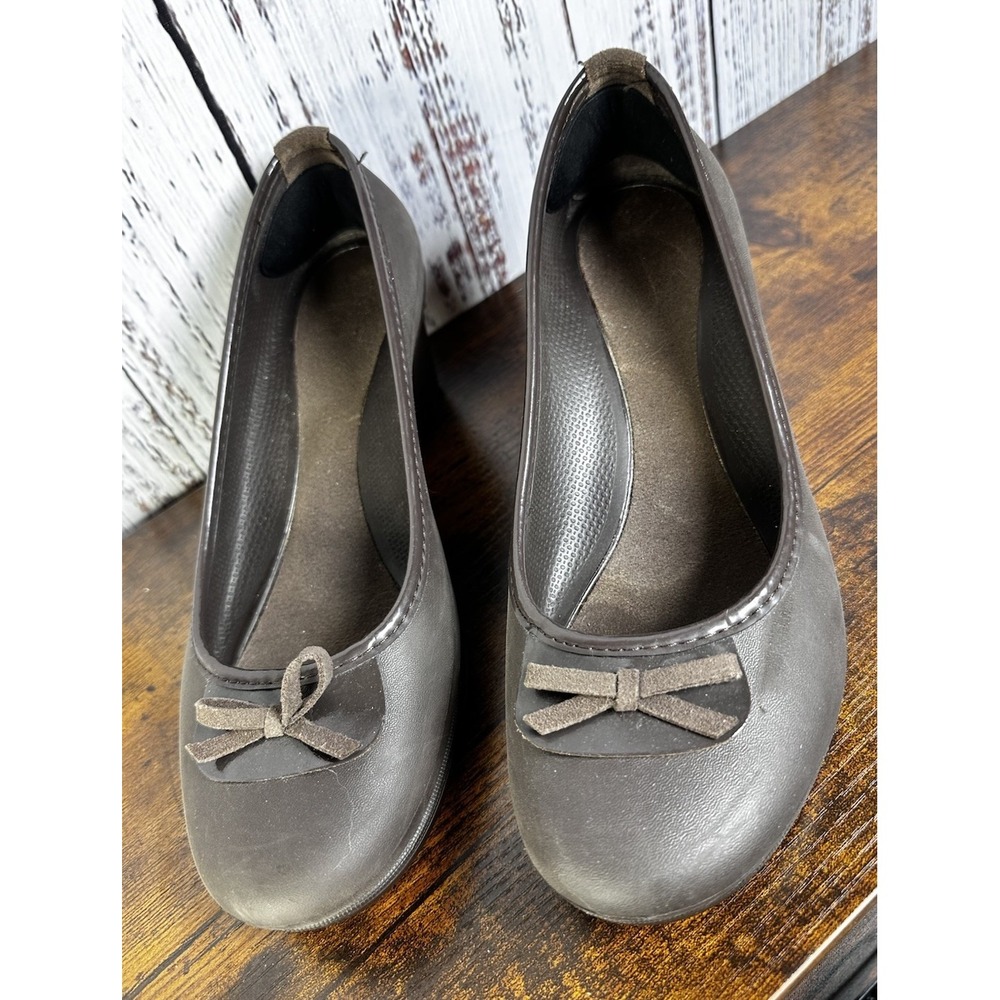 Crocs At Work Brown Ballet‎ Slip-On Heels W/Bows Women's Size 9 Comfort Women's